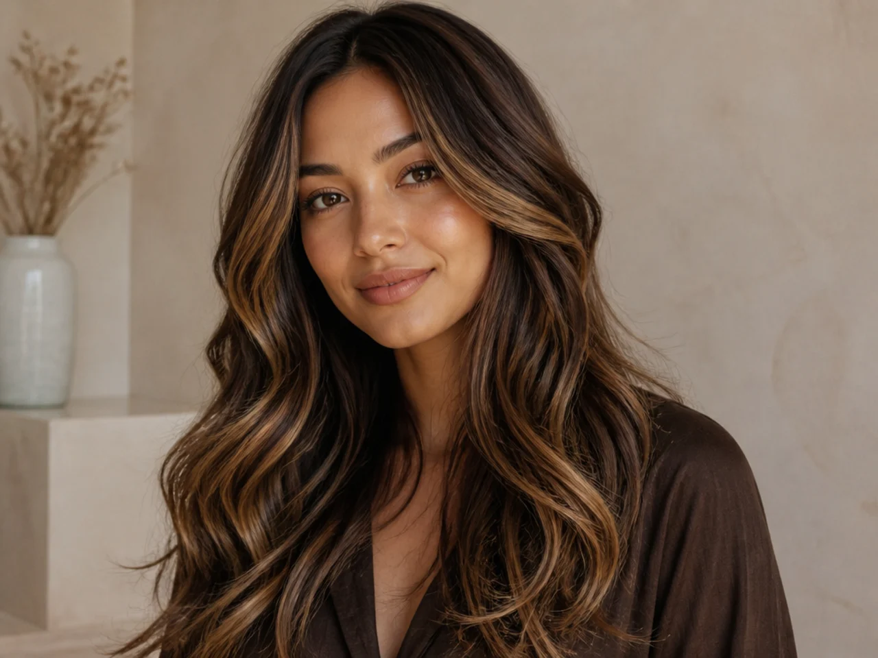 38. Chocolate Brown with Golden Balayage