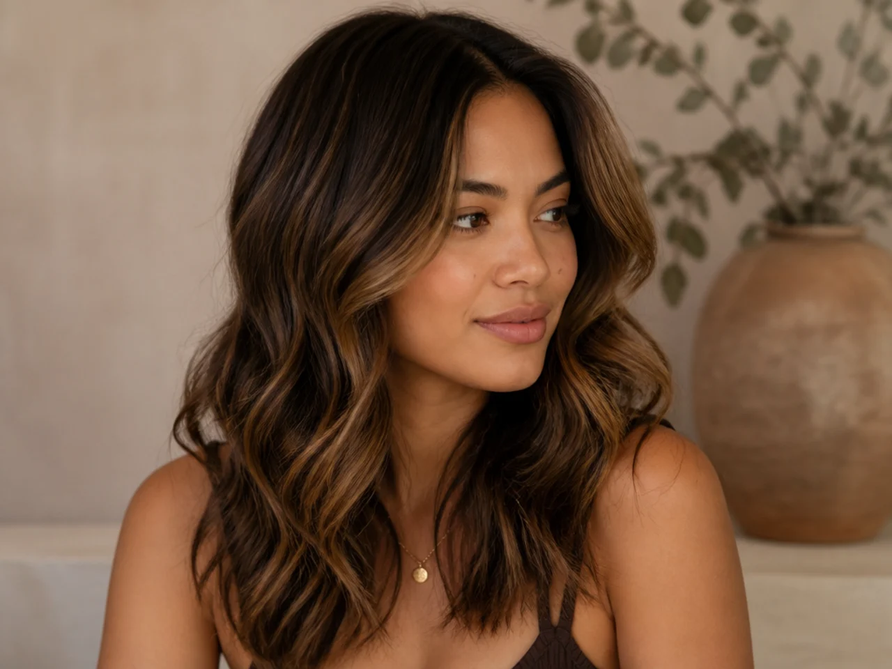 4. Chocolate Brown with Caramel Highlights
