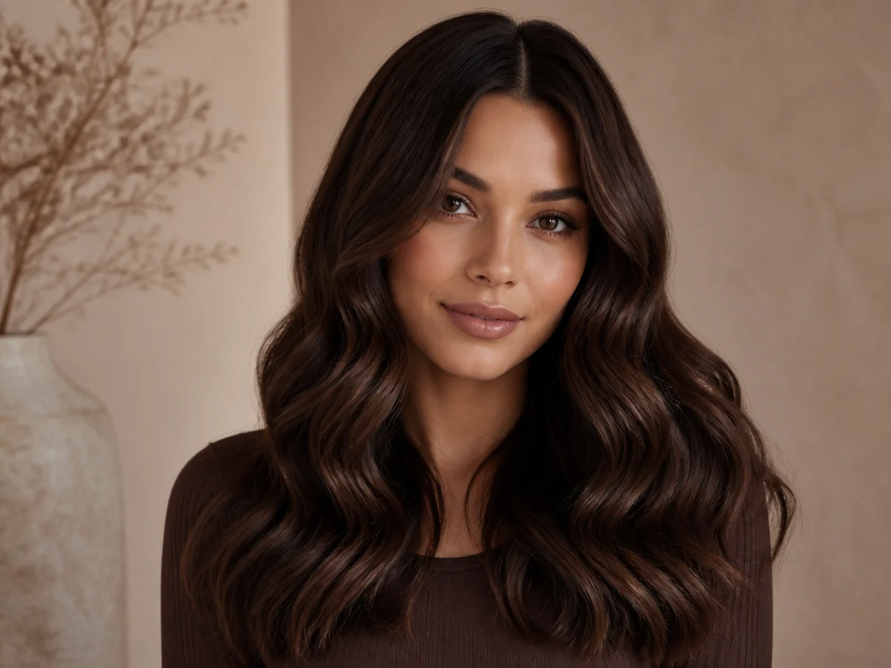 45. Chocolate Brown with Glossy Waves
