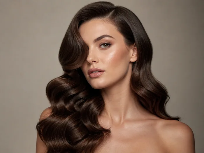Hollywood glam waves Christmas hairstyle with deep side part