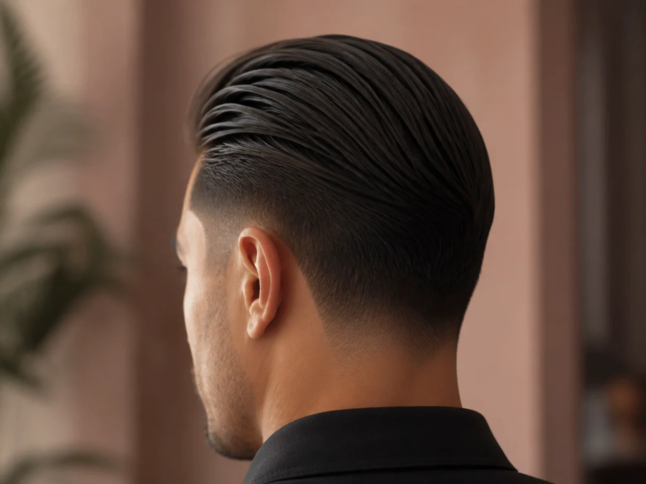 A classic slicked-back haircut