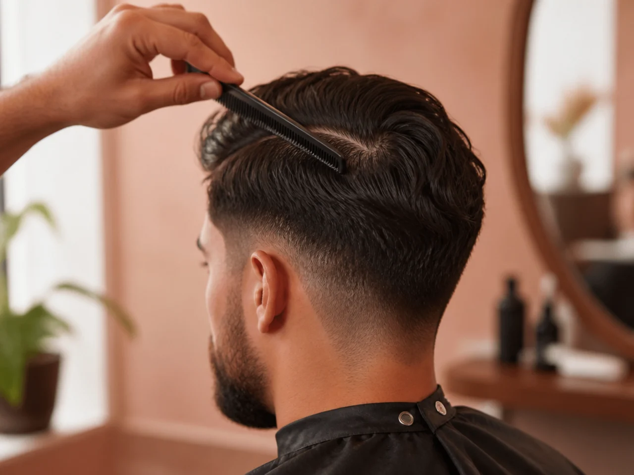 A natural parting being found with a comb
