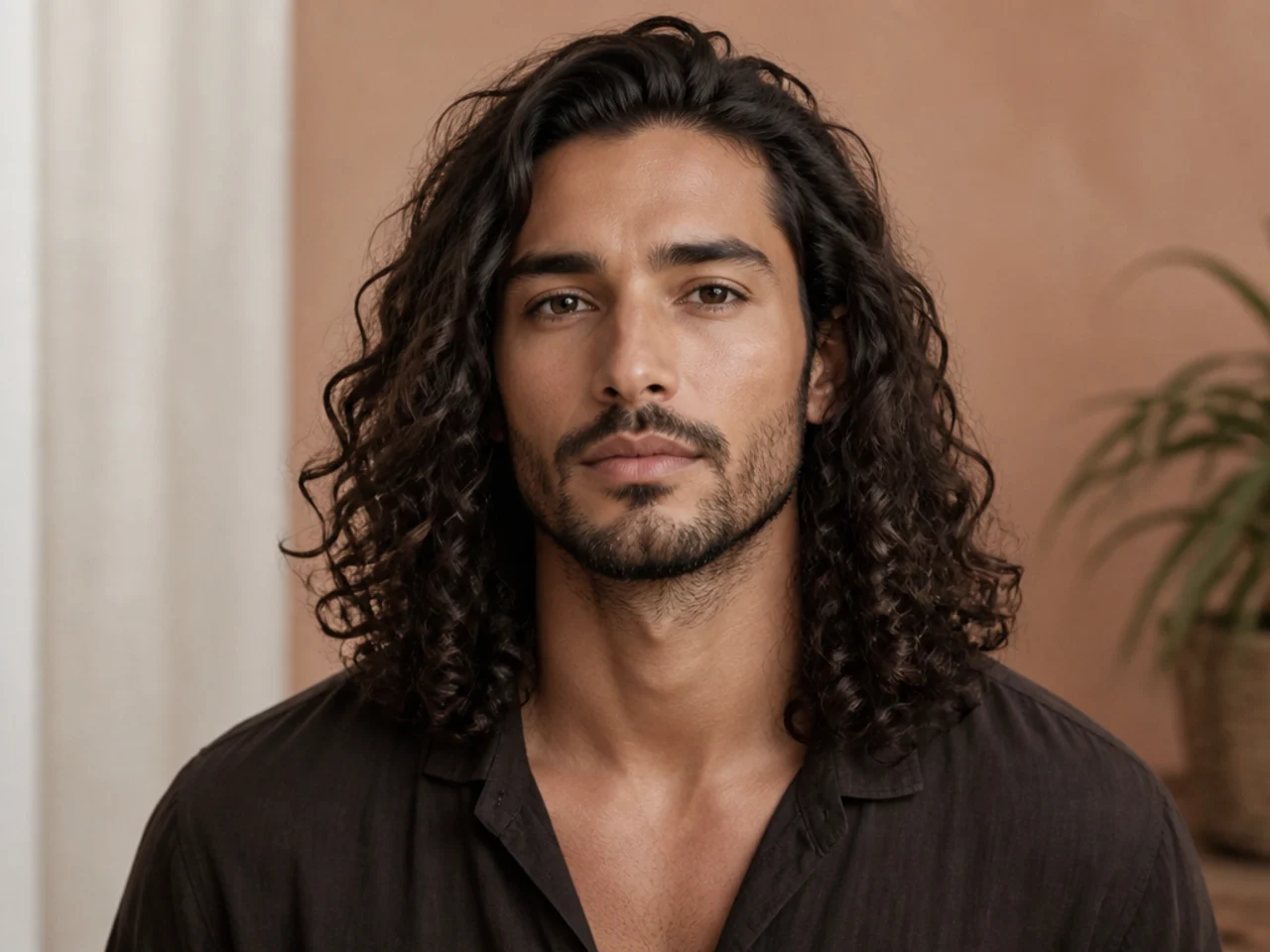 Long curly classic hairstyle on men's natural curl pattern with defined ends