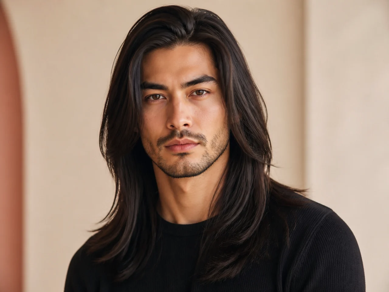 Long straight blowout on men's hair with smooth polished shine