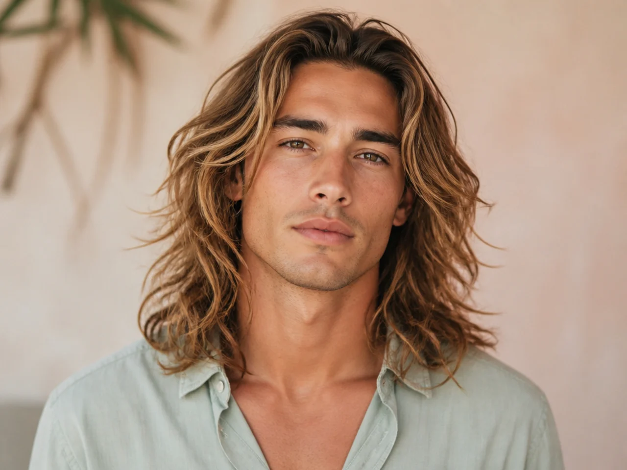 Long surfer waves hairstyle with tousled wave-textured layered hair
