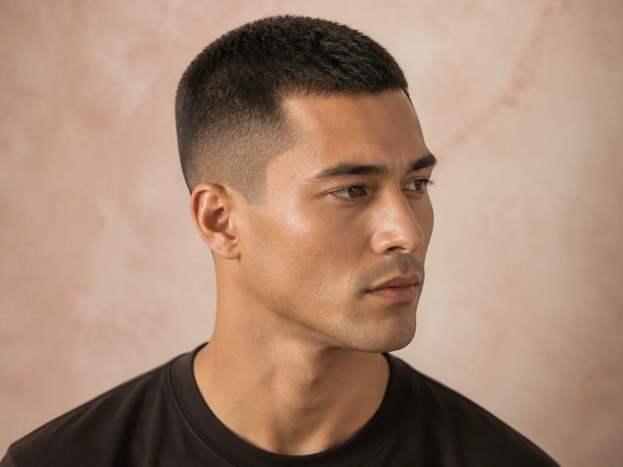 Classic American crew cut on a man in his thirties