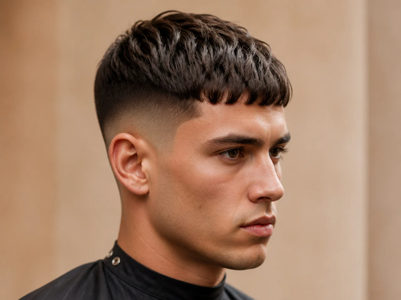Classic french crop haircut with textured fringe