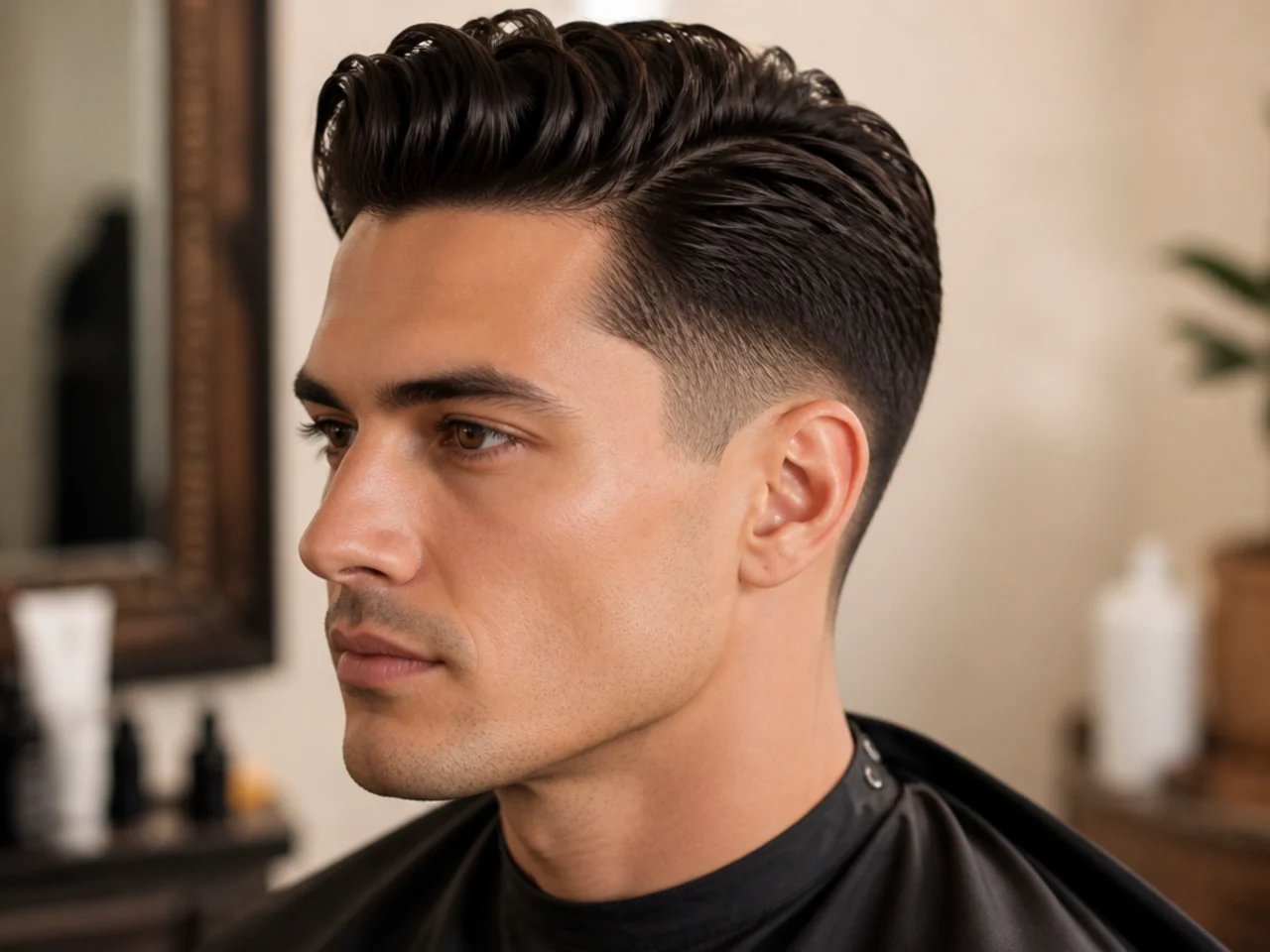 Barber consultation showing a classic men's haircut reference photo