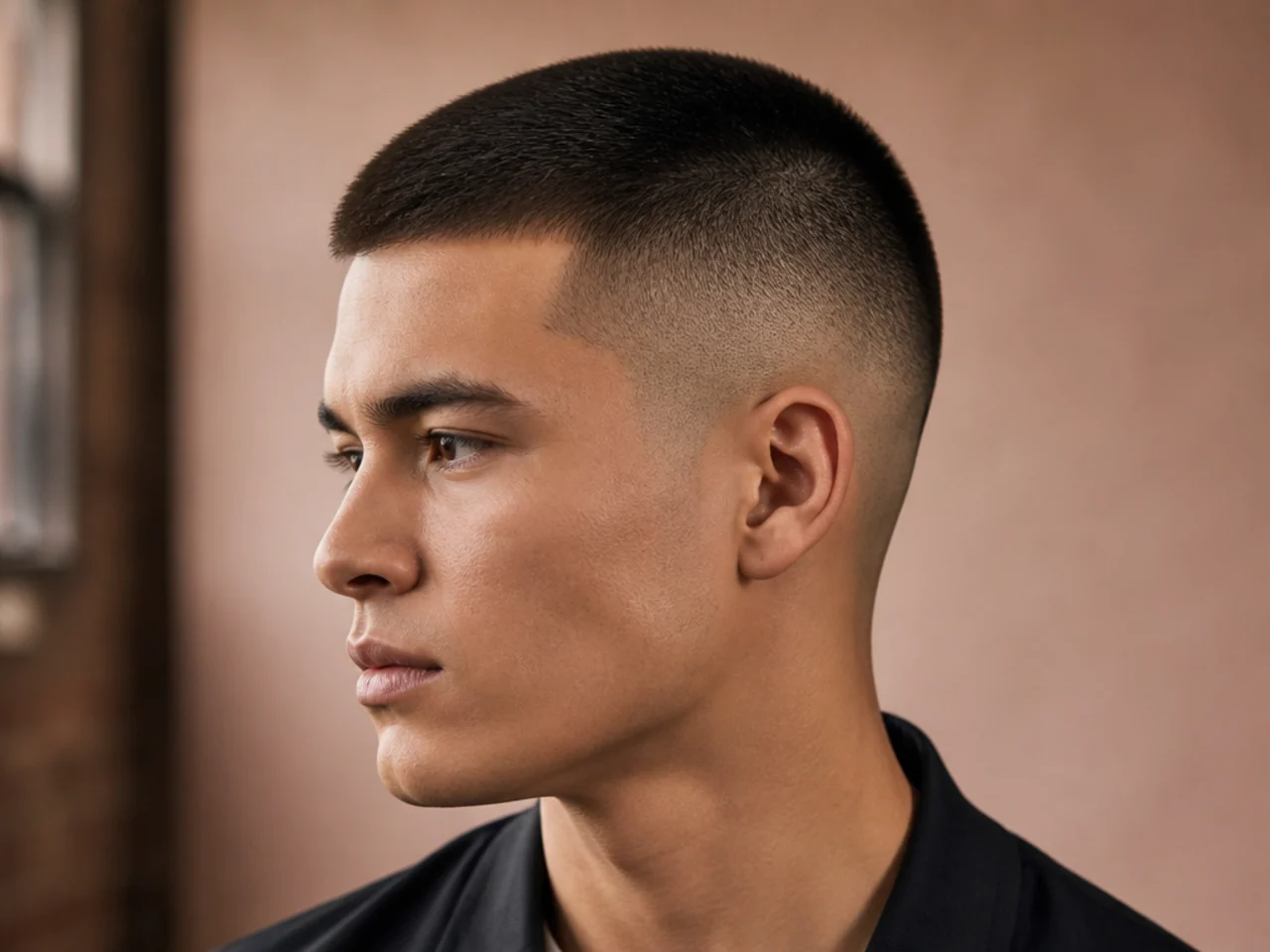 Low-key military haircut — modernized flat top with texture