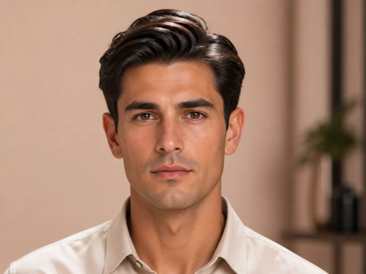Preppy men's haircut — Kennedy-style side part with shine