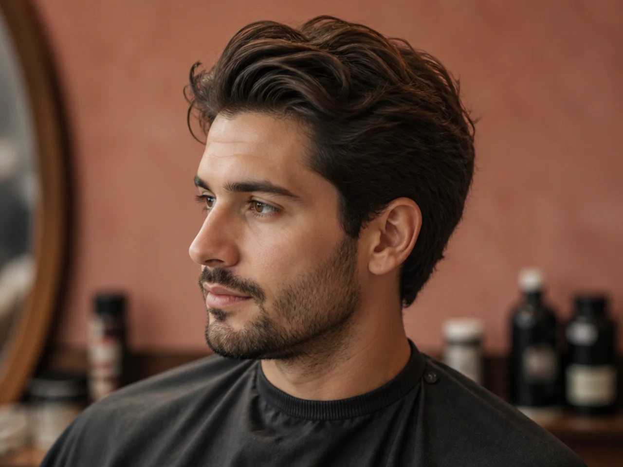 Grooming products for a classic men's haircut — pomade, matte clay, fine-tooth comb