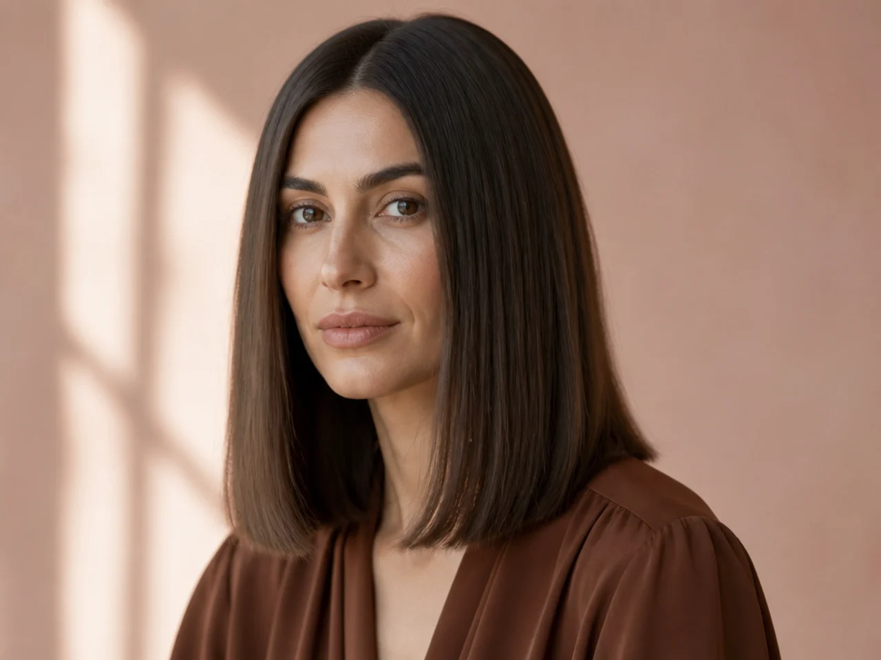 A one-length cut on fine hair