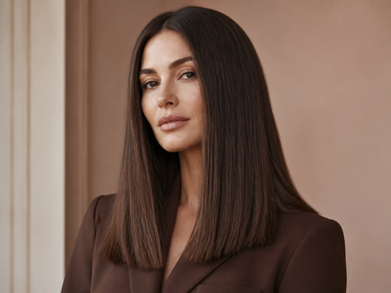 A one-length cut on thick hair