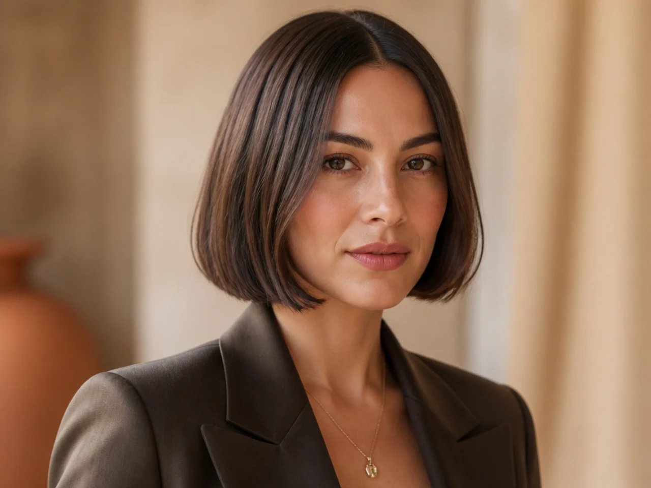 A jaw-length bob with a centre part