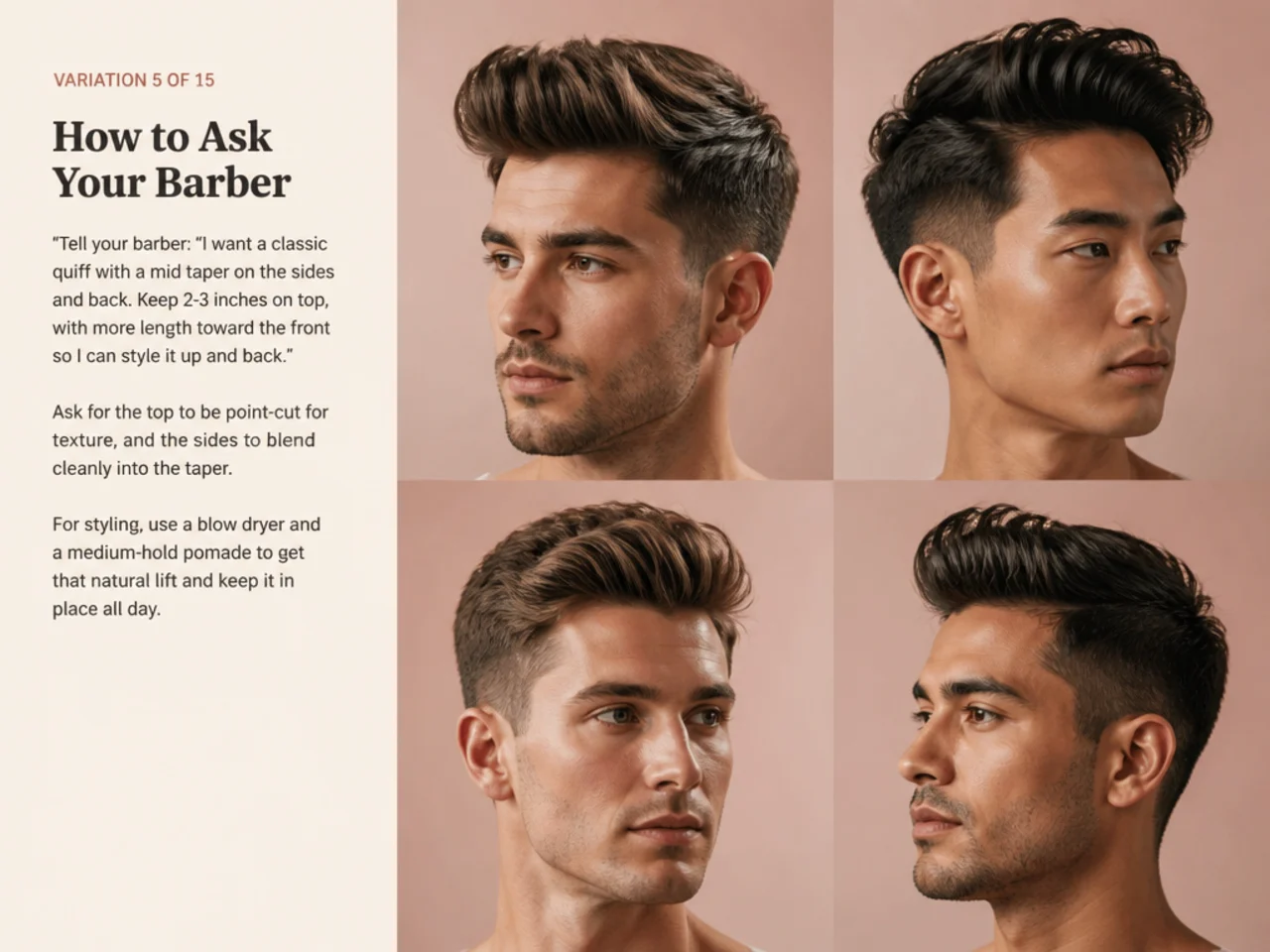 Barber shop consultation for a classic quiff with reference photo and clipper guards