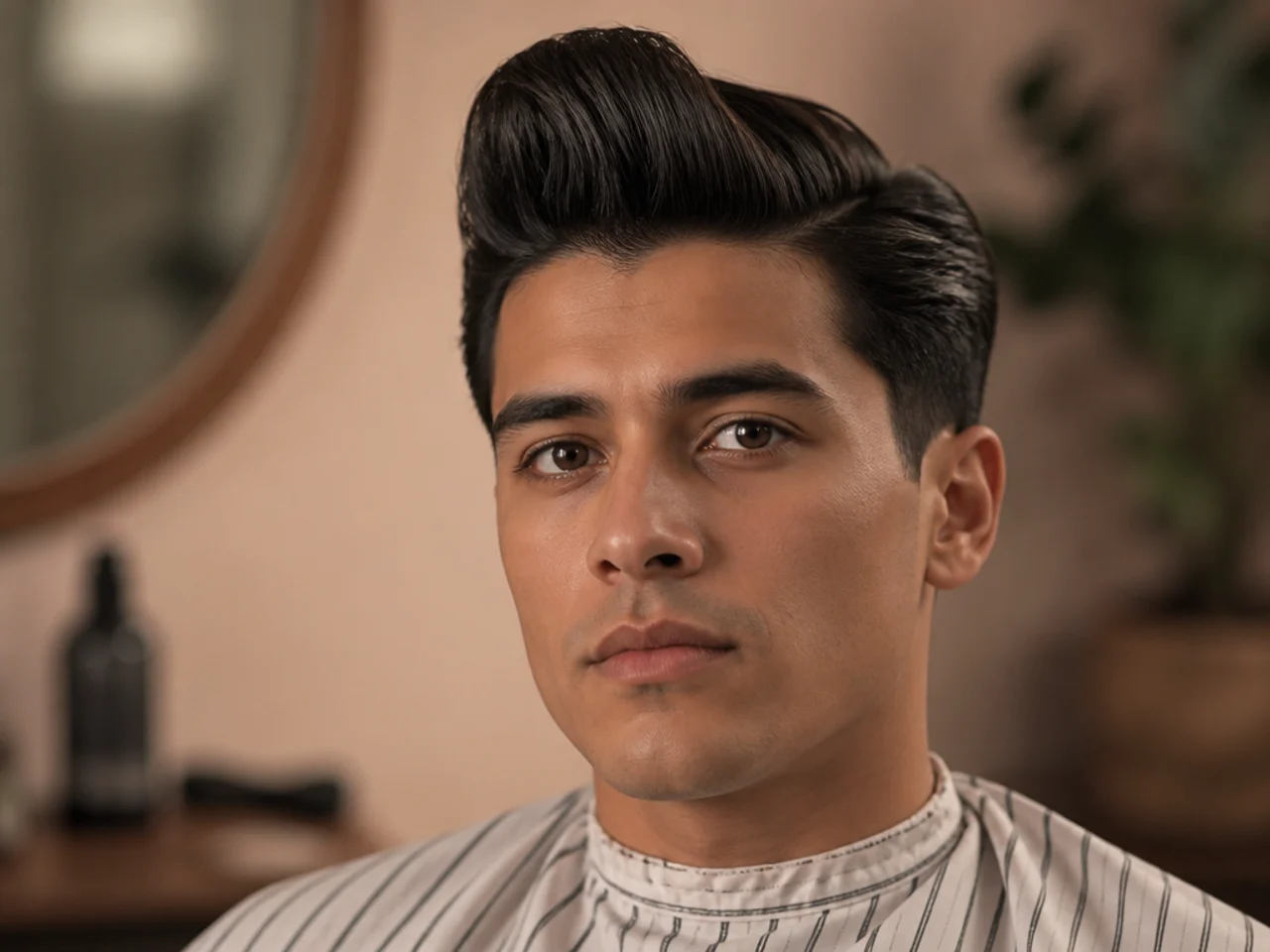 1950s original Elvis-style quiff with pomaded front lift and scissor-tapered sides