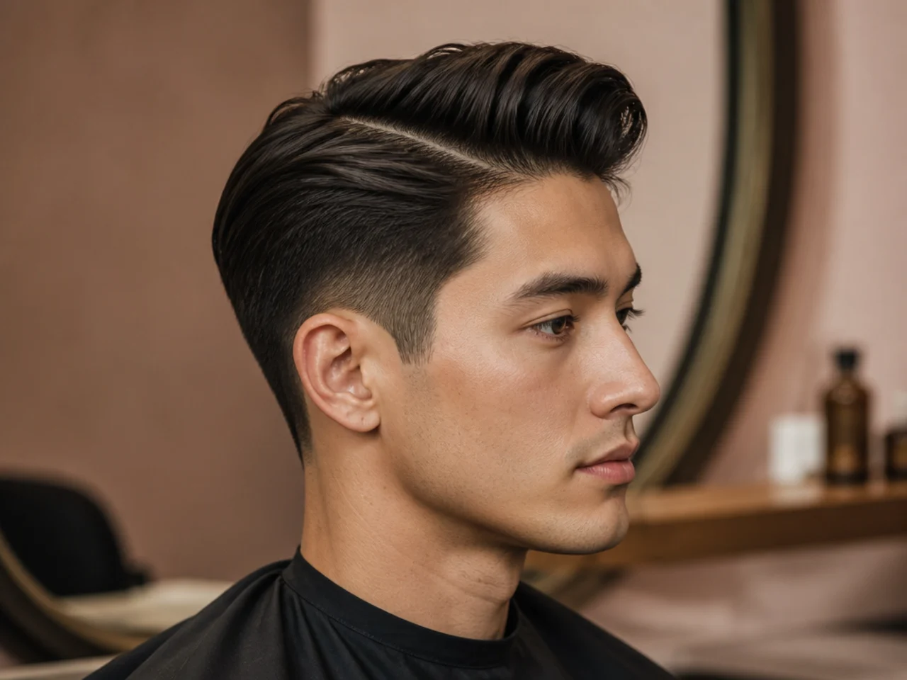 Side-part classic quiff with a natural comb line and lifted front over the part