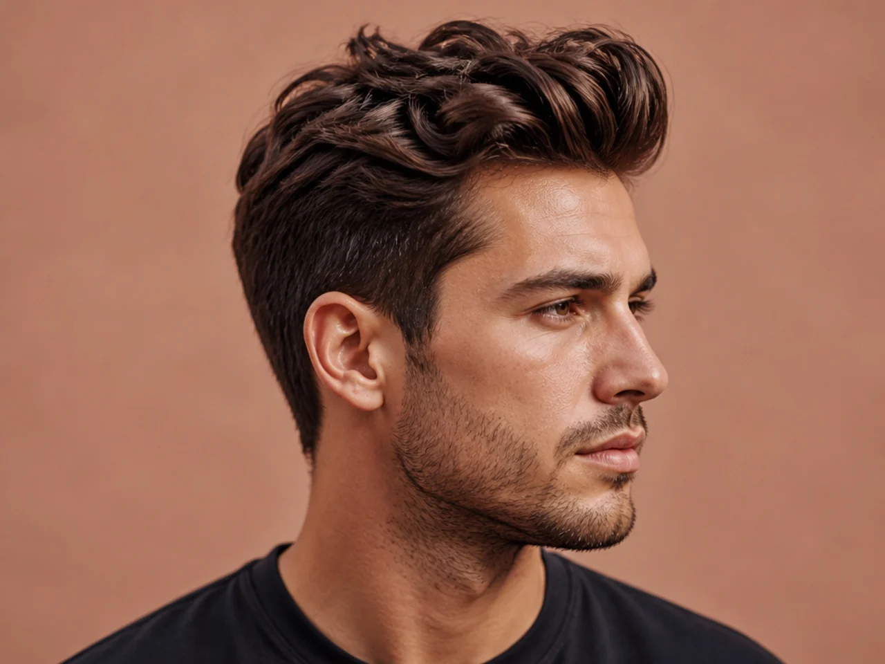 Textured vintage quiff — 1950s silhouette with subtle piecey texture through the top