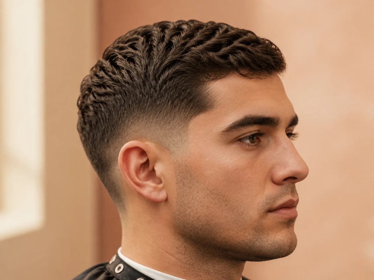 Regulation military cut on a man with short even top and tapered sides