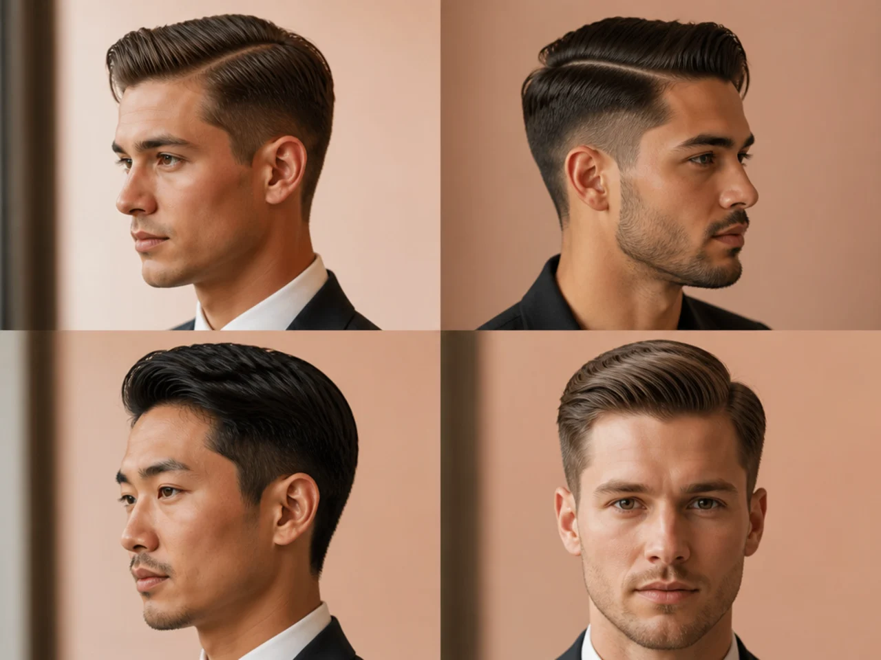 Executive contour cut on a man with medium-short top swept back and scissor tapered sides