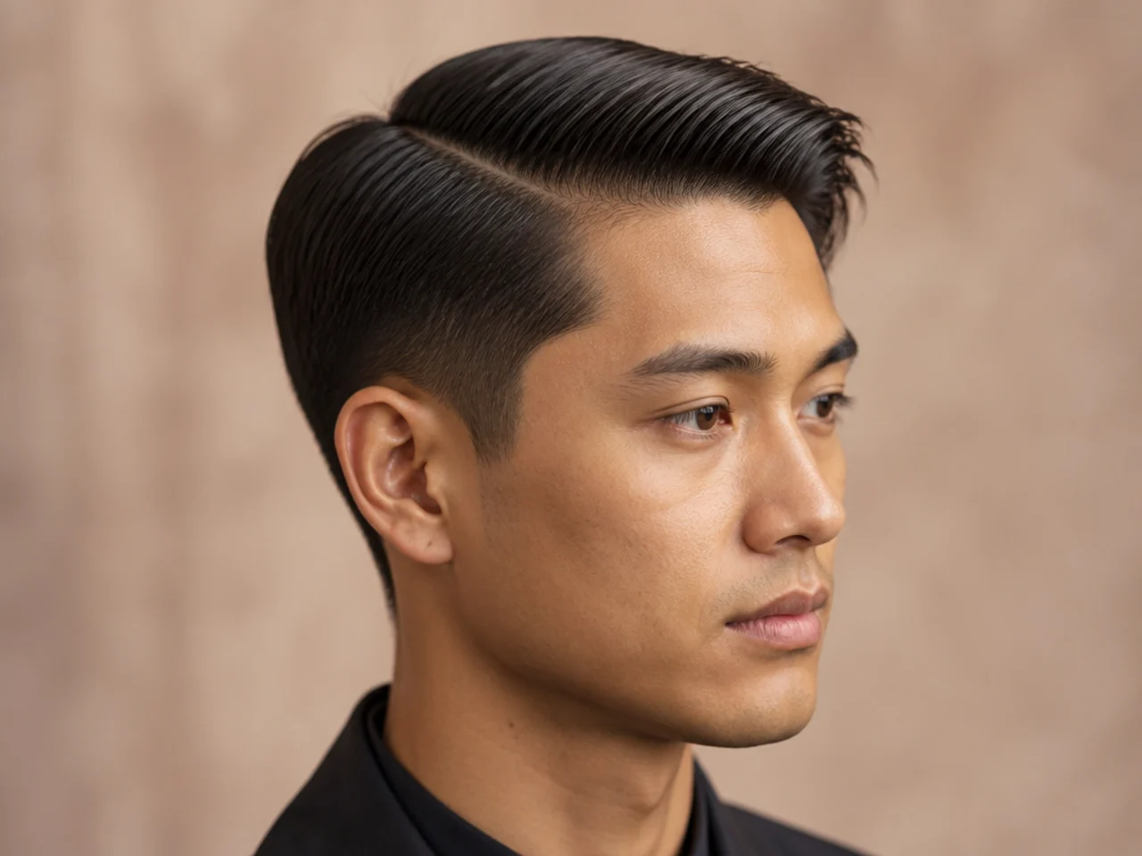 Prep school part on a young man with two inches on top and a sharp defined part line