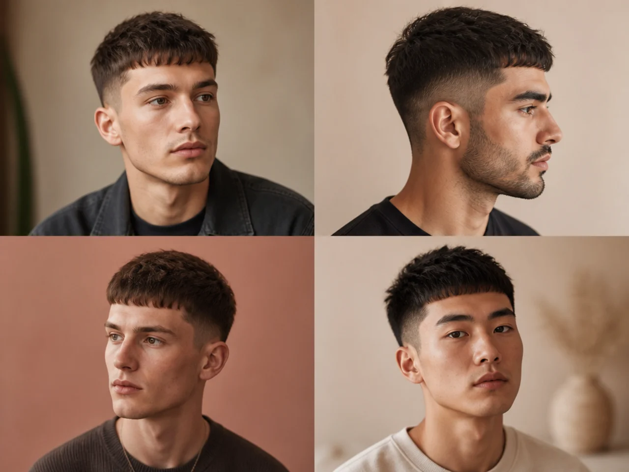Short textured crop on a man with piecey top and low fade at the sides