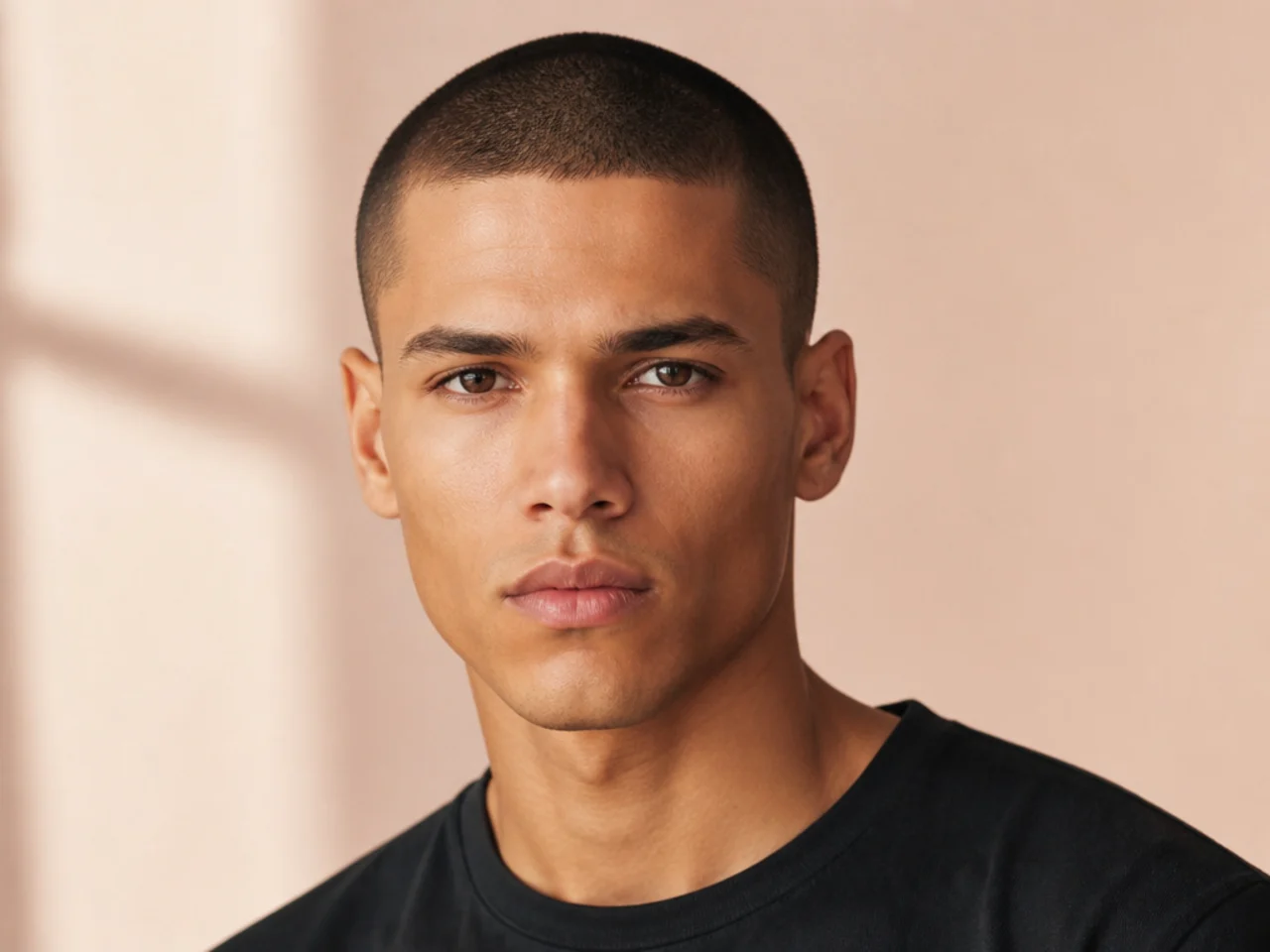 Classic buzz cut on a man showing one length all over