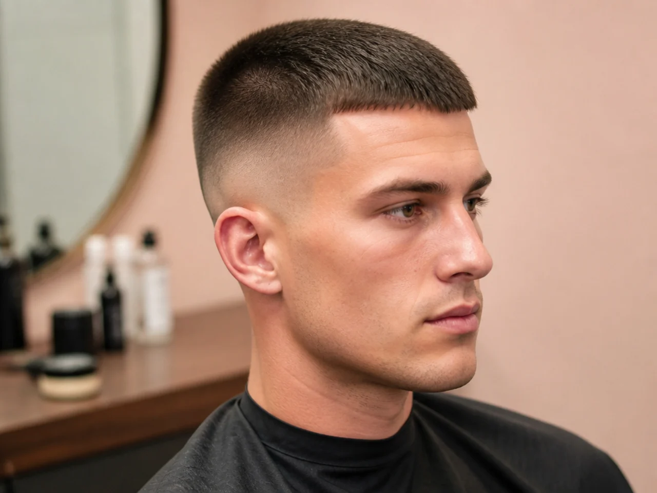 High and tight cut on a man with short top and skin fade jumping in high at the temples