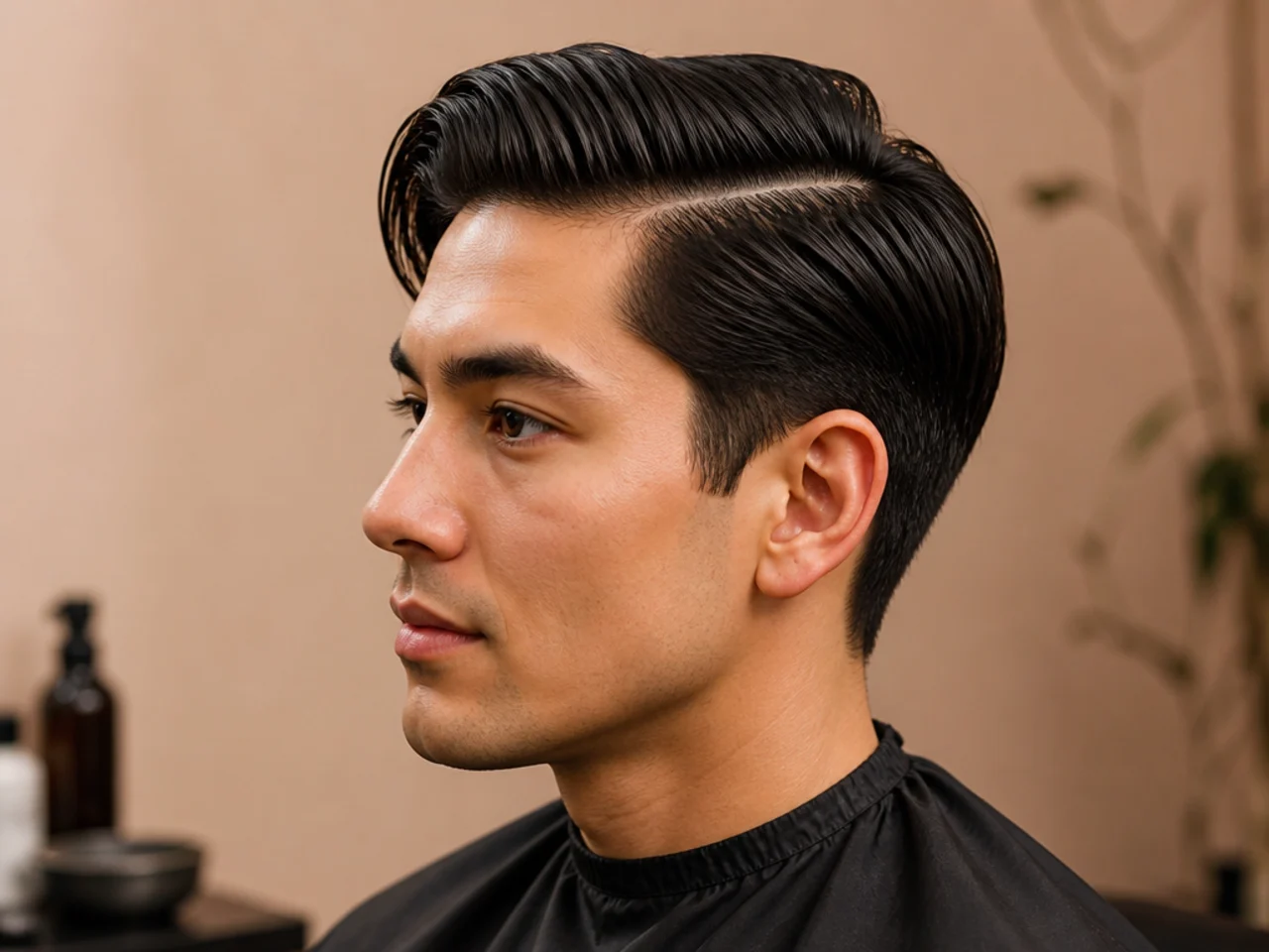 Side profile of a scissor-tapered classic side part with natural parting
