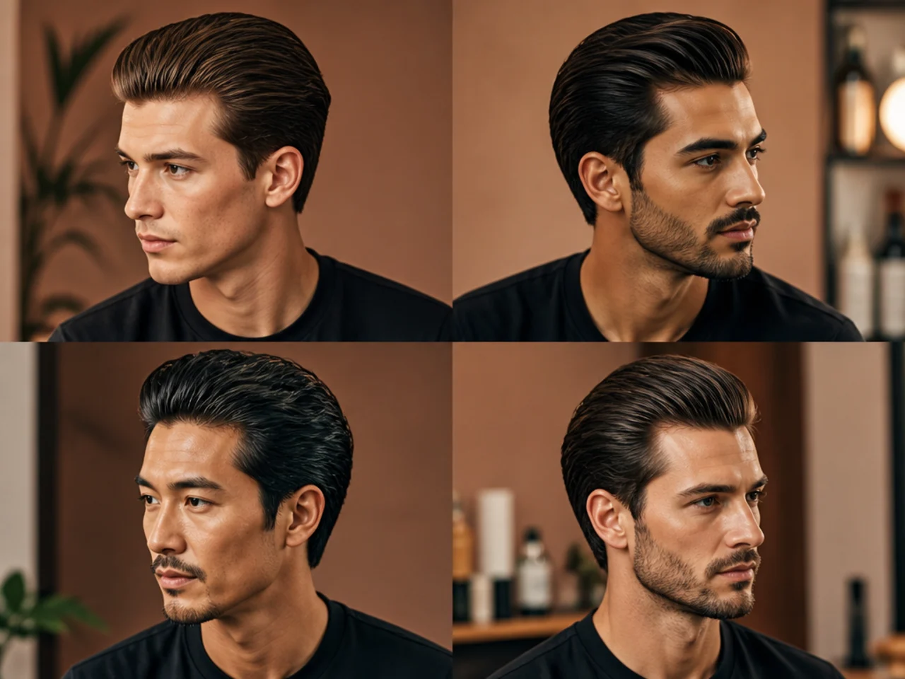 Three men in business dress wearing classic slick back haircuts