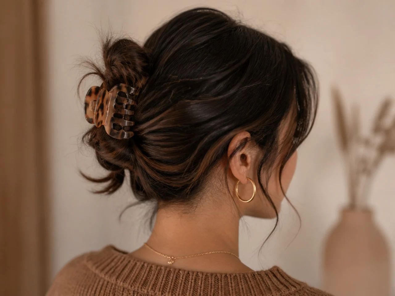 Small claw clip bun on shorter hair