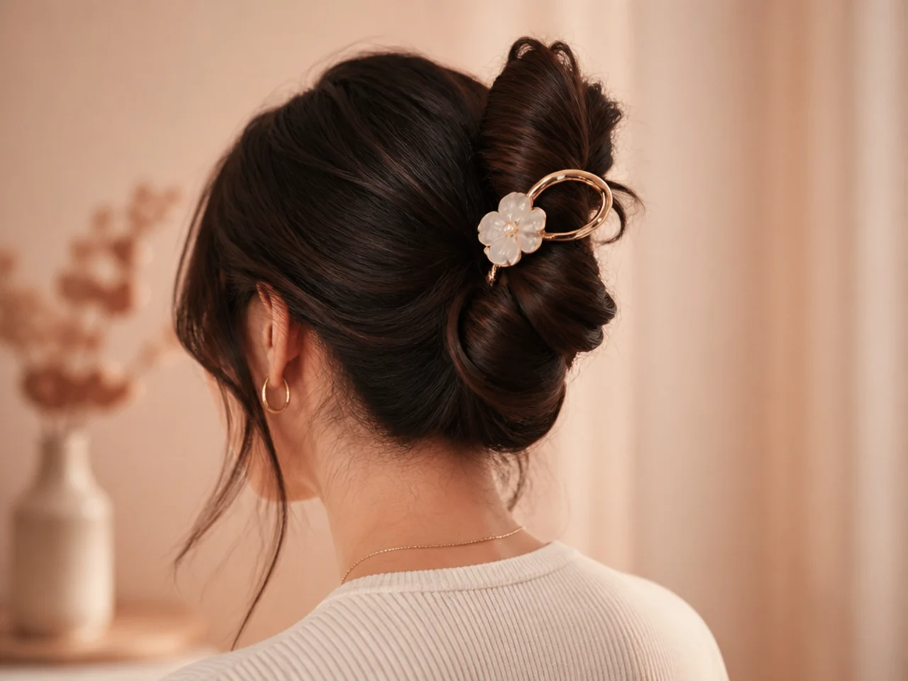 Claw clip bun finished with a decorative clip