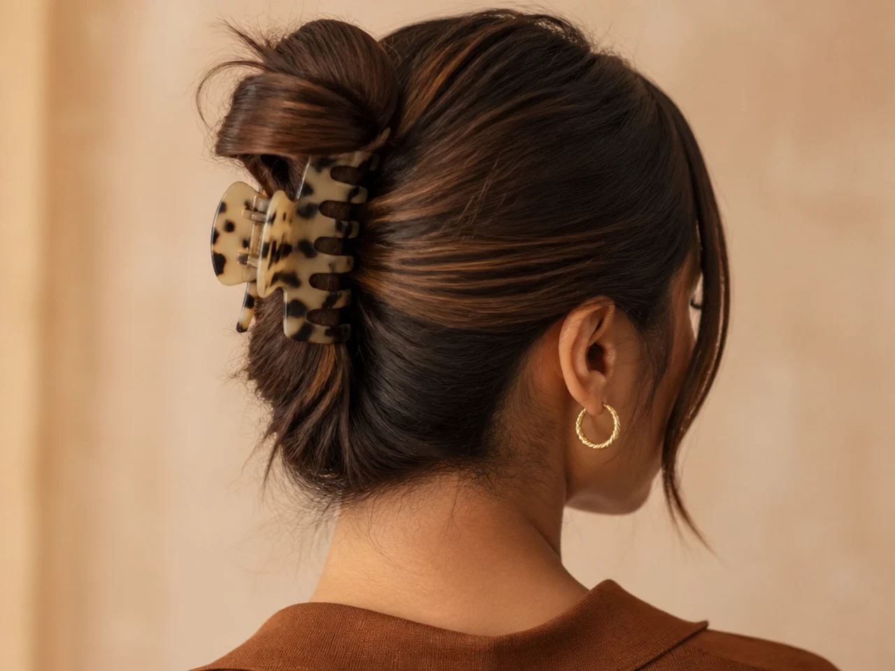 Mid-height claw clip bun