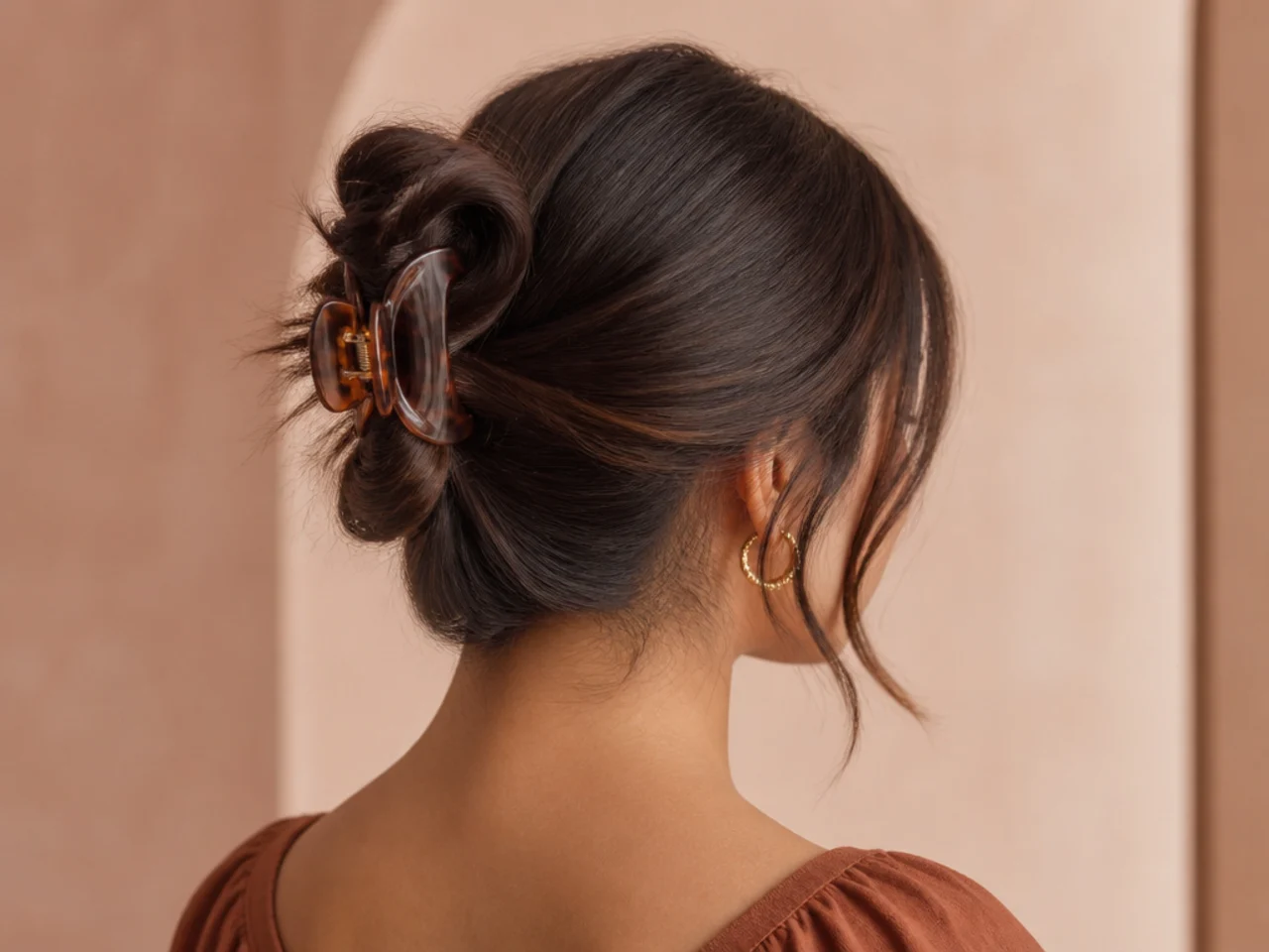 Claw clip bun with shorter layers left loose