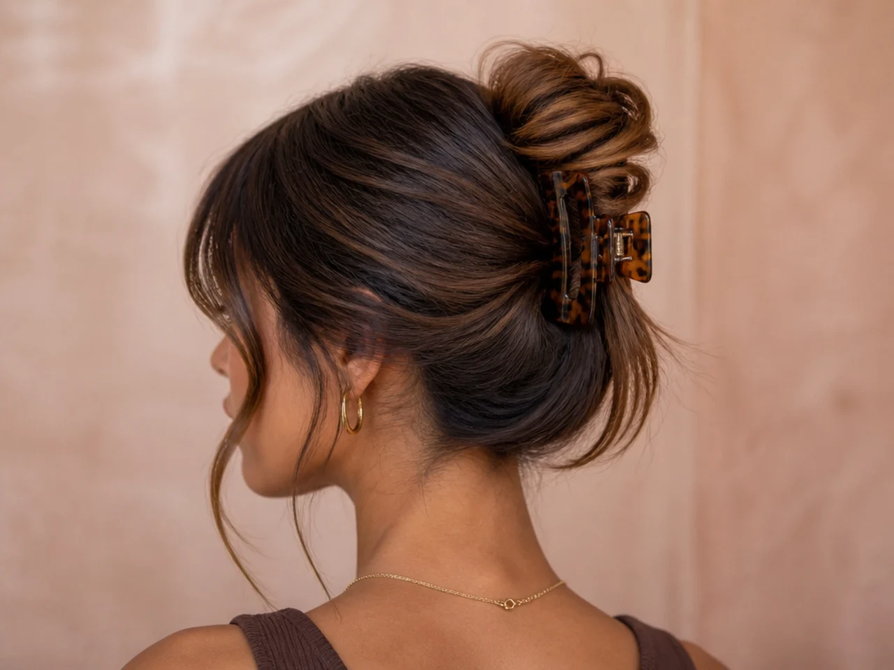 Claw clip bun with face-framing pieces left out