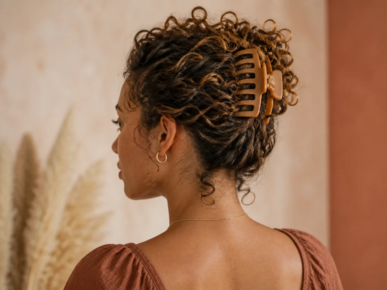 Curls clipped up while product sets