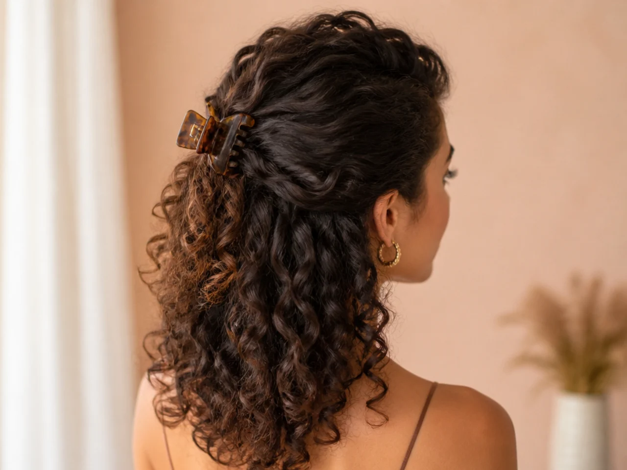 A curly half-up with a deep side parting