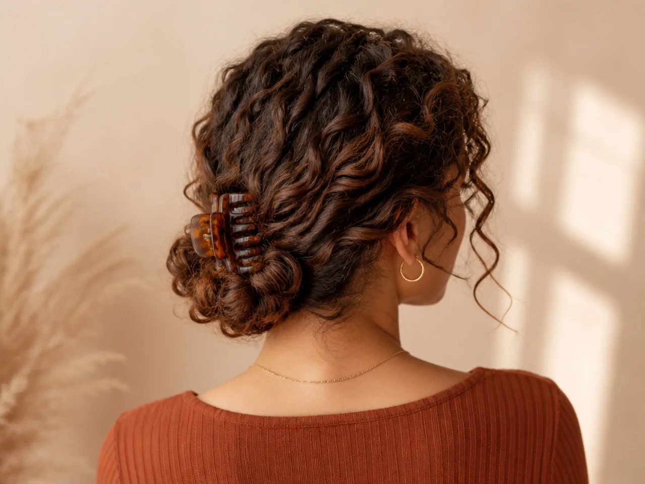 A loose curly chignon at the nape
