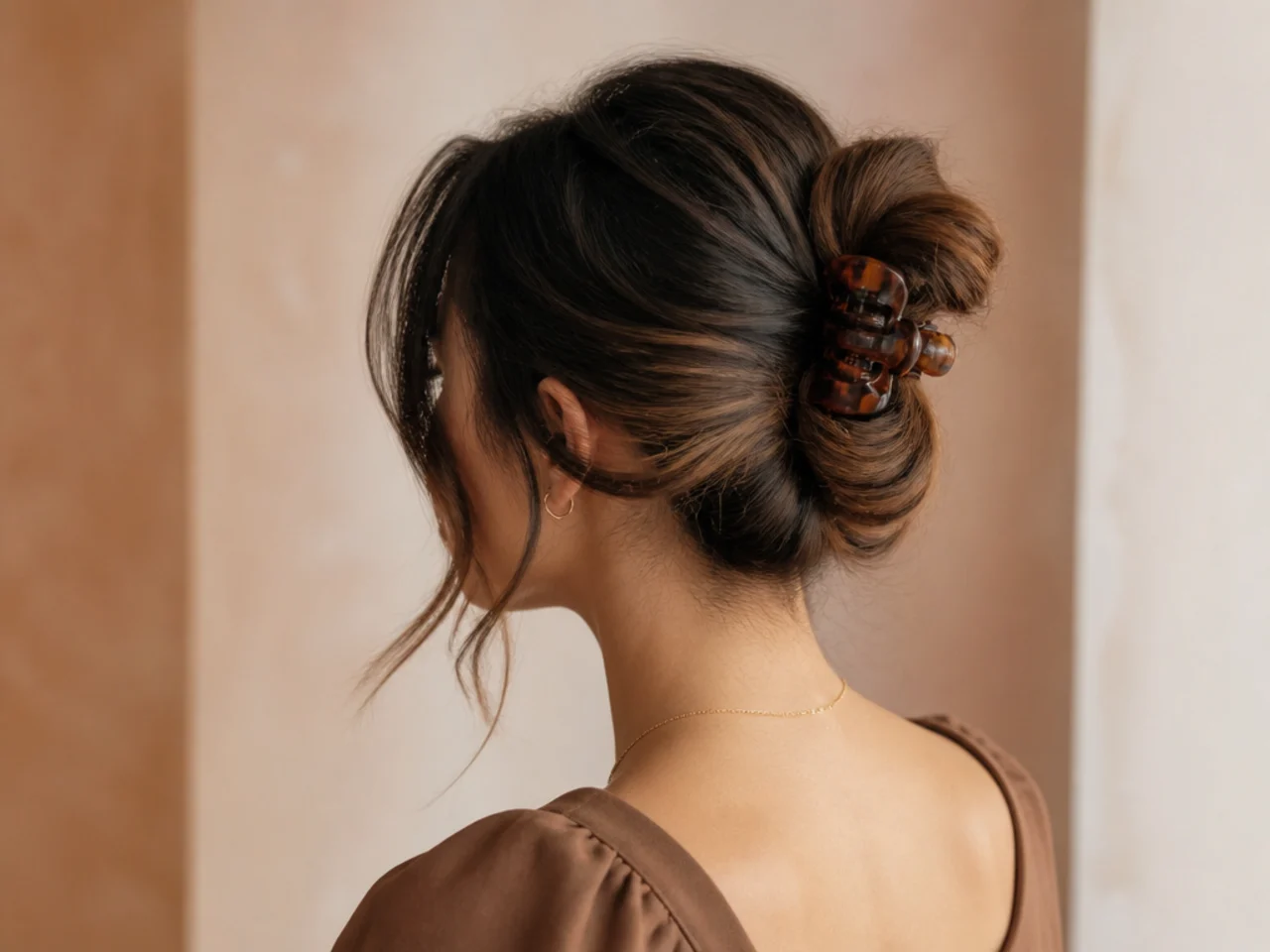 A clipped chignon with face-framing pieces released