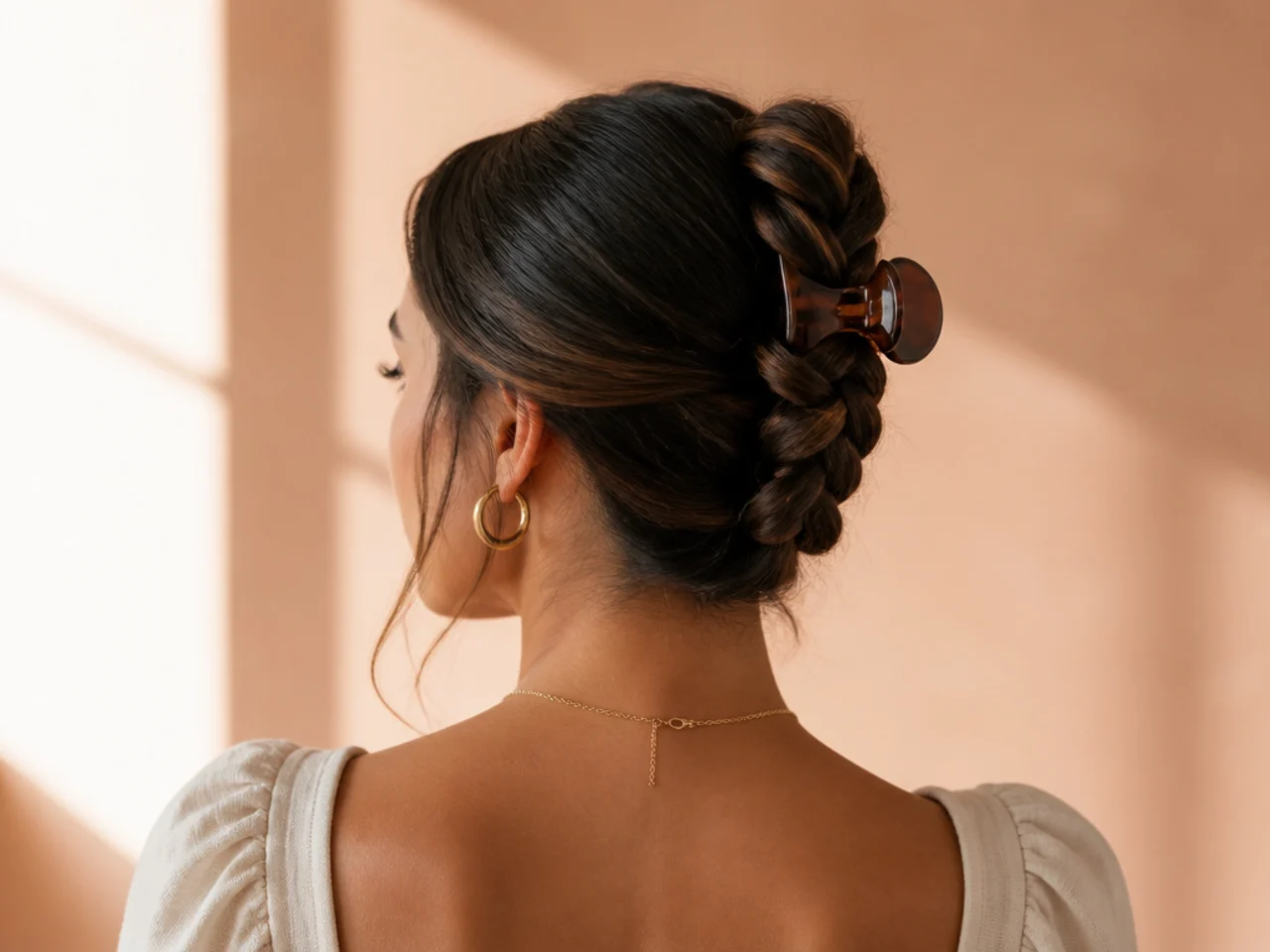 A braid folded up and secured with a clip