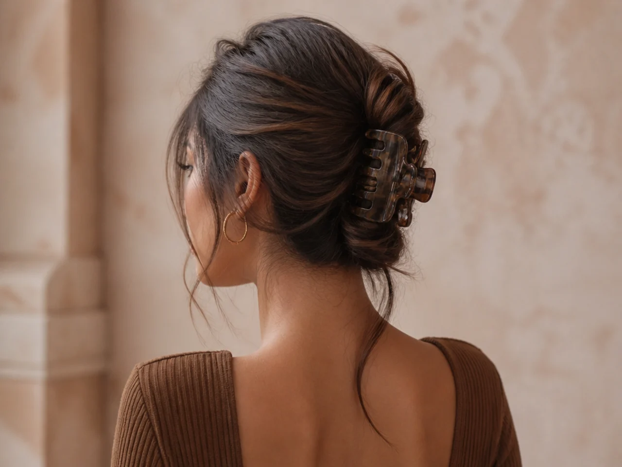 Three-quarter view of a finished long-hair clip style