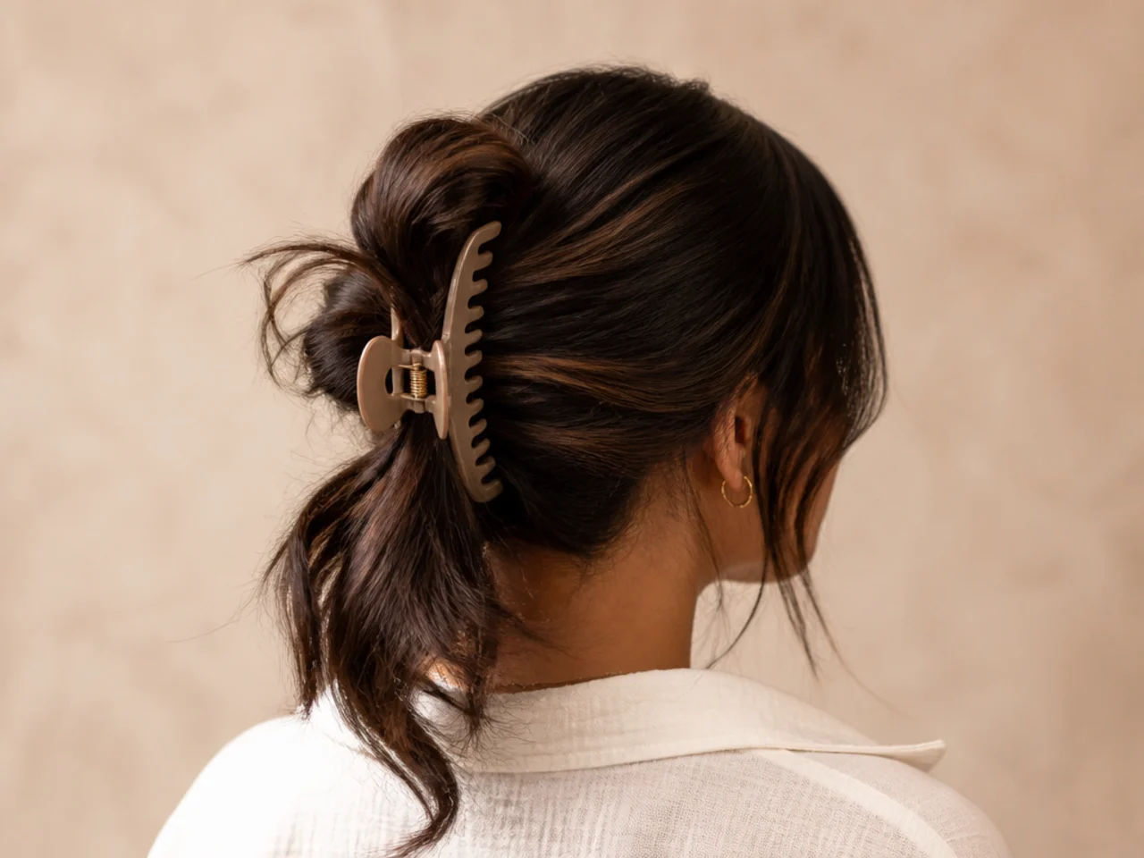 A high clip levered open by the weight hanging below it