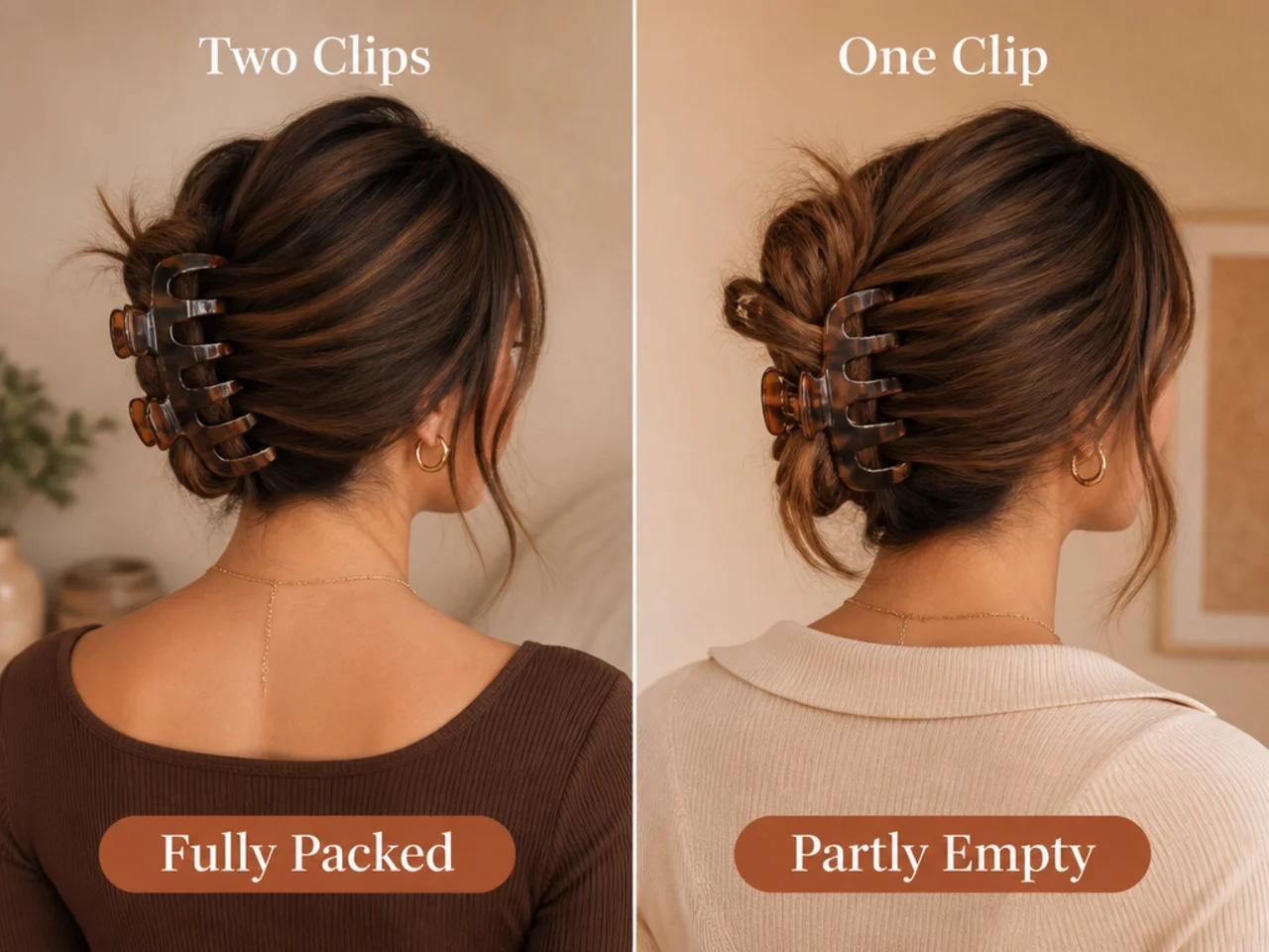 Two medium clips fully packed beside one large partly empty clip