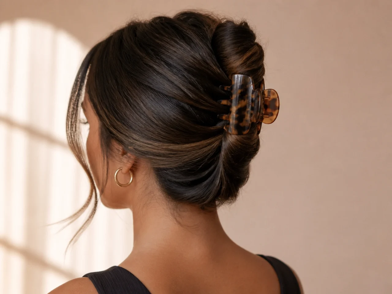 A French twist held with a claw clip