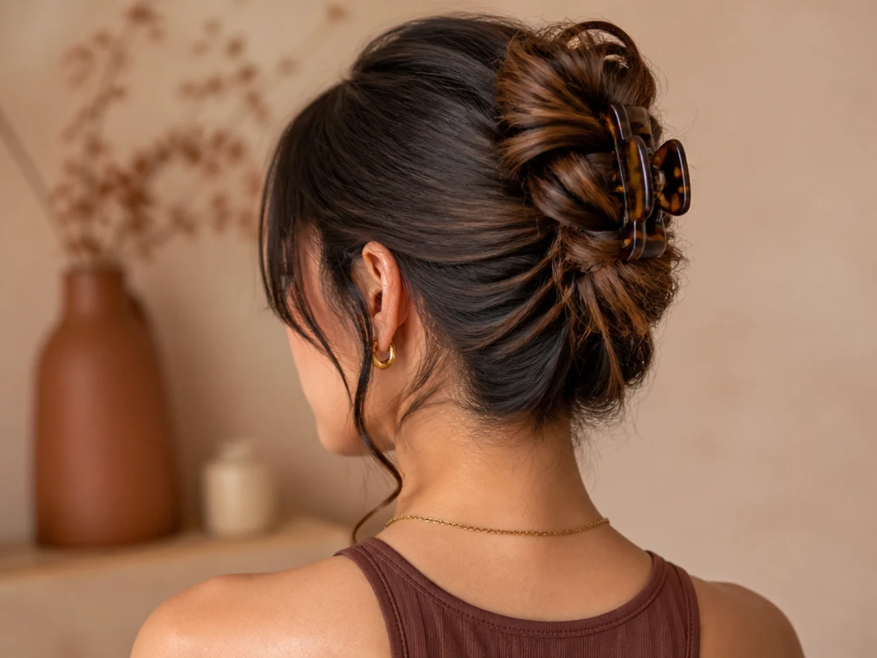 A high clipped twist on medium hair