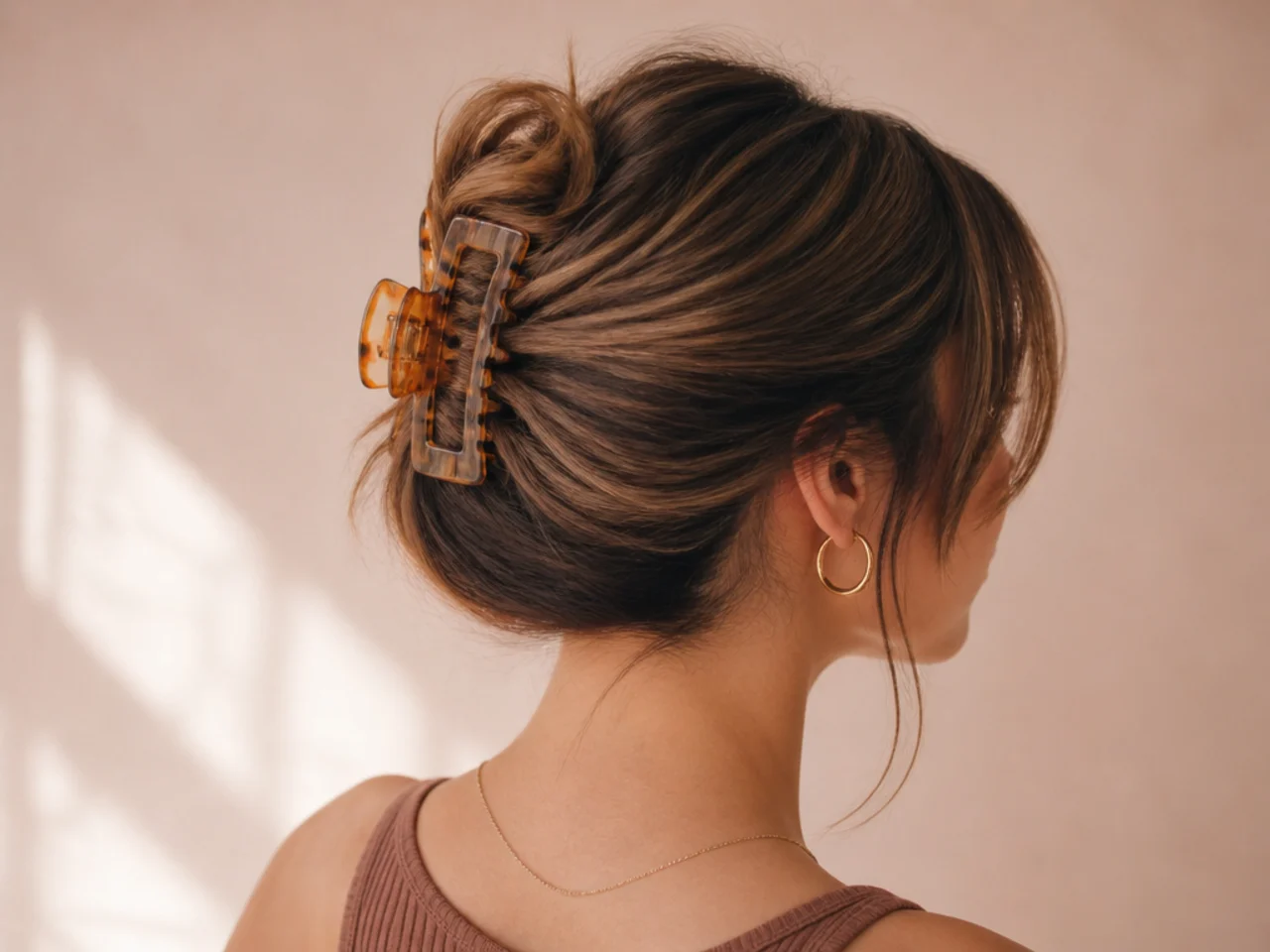 Three-quarter view of a finished medium-hair clip style