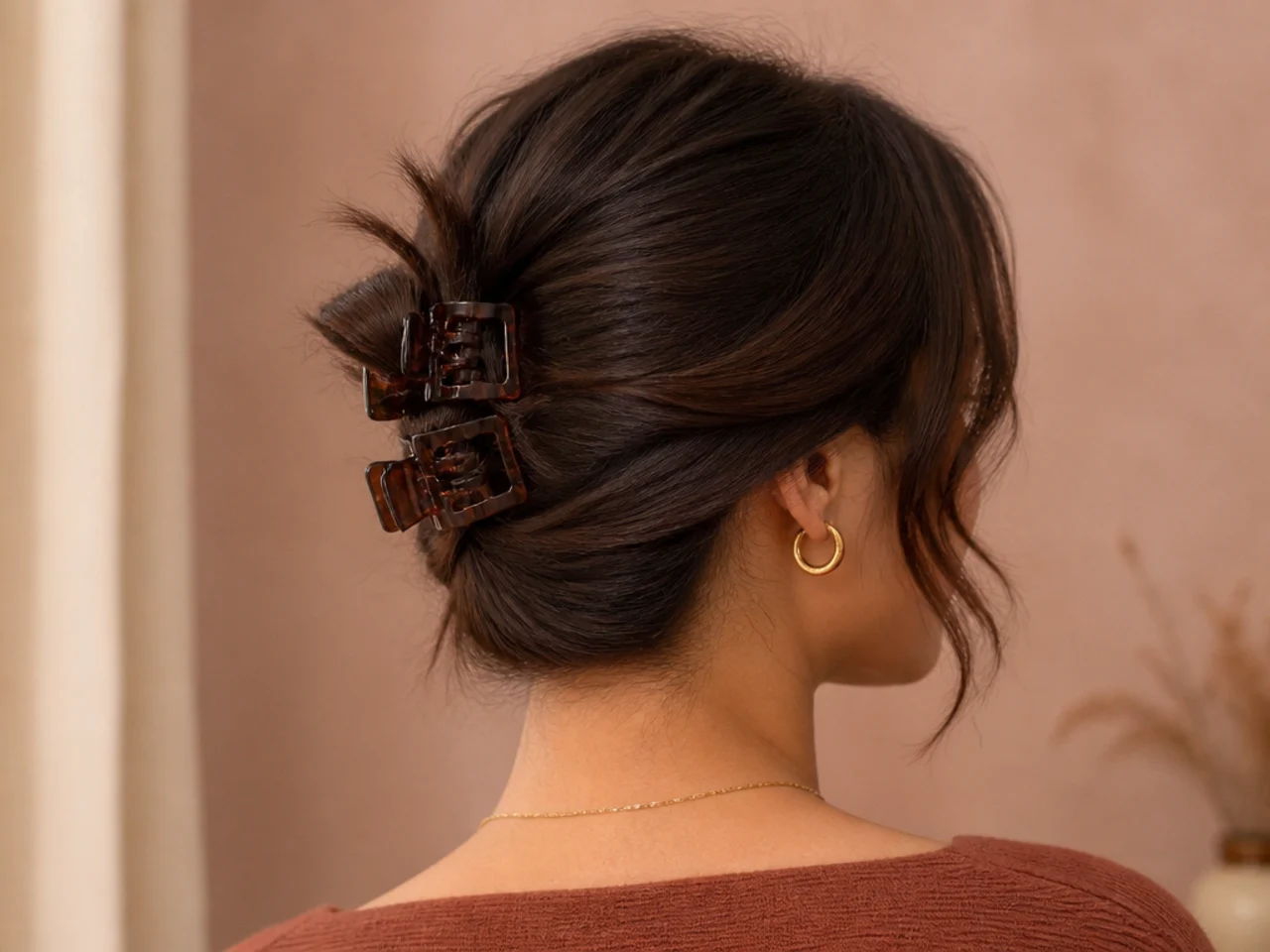 Two mini clips stacked at the back of short hair