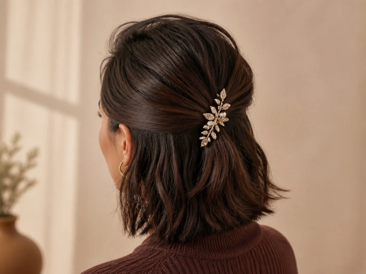 A decorative clip worn with short hair down