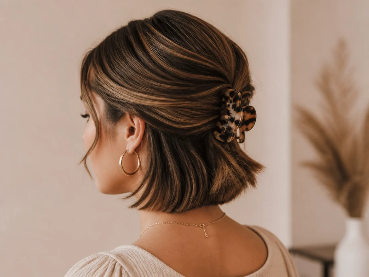 Both sides of short hair clipped back