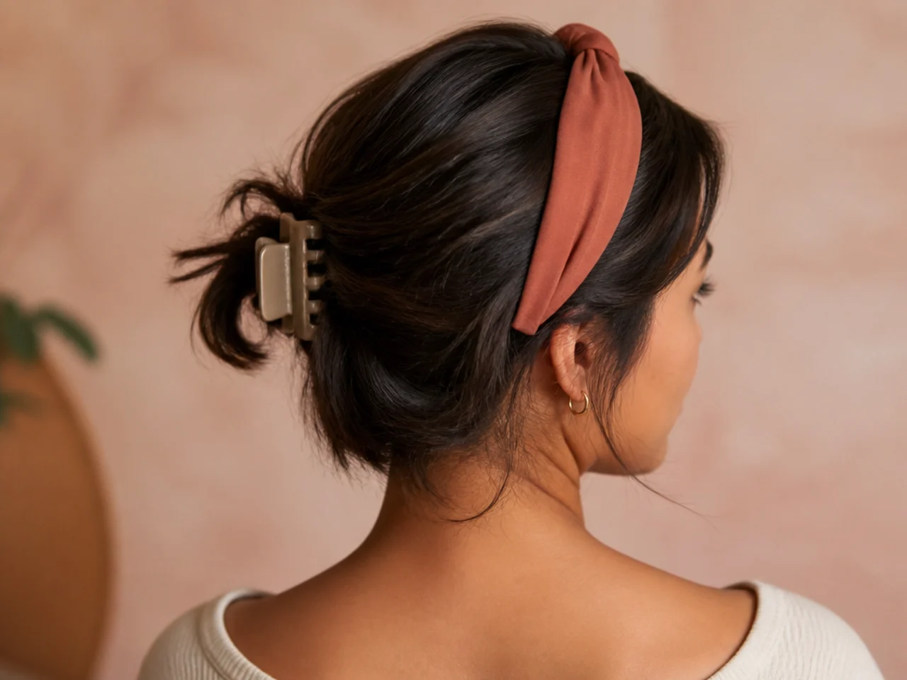A headband worn with a small back clip